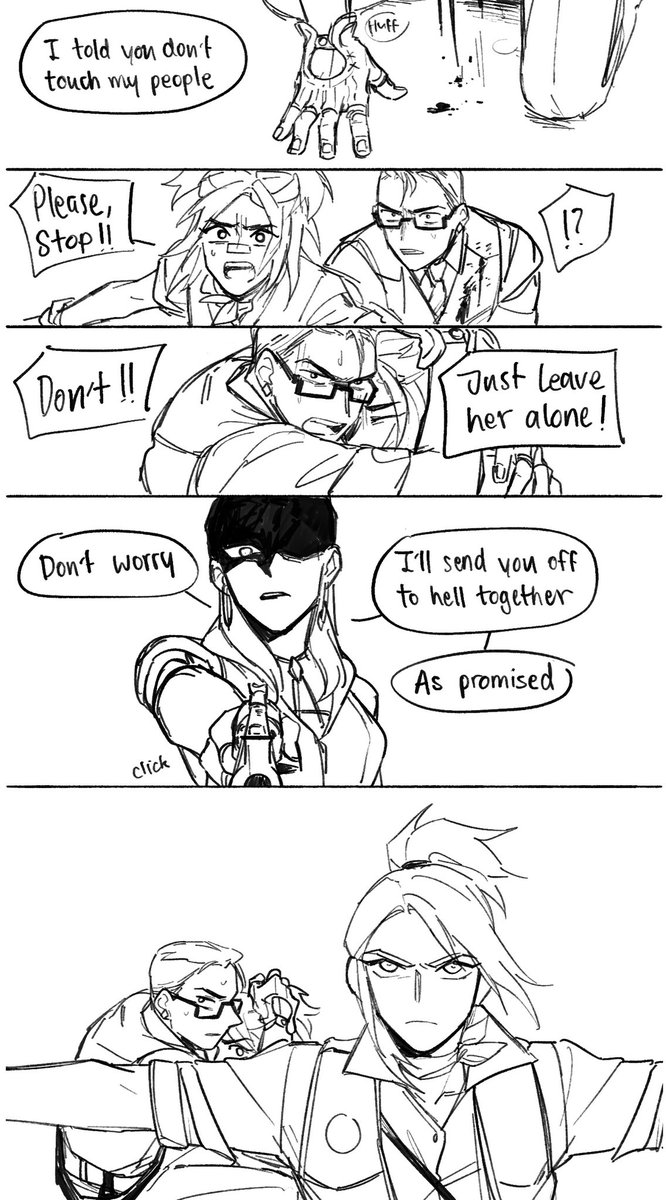 (Story #09) "Don't hesitates to put the trigger, or else you couldn't save anyone even yourself"

Cypher taught Yoru and Jett before when they're younger, and this time he needed to shoot Reyna whom like his teacher and one of his family 