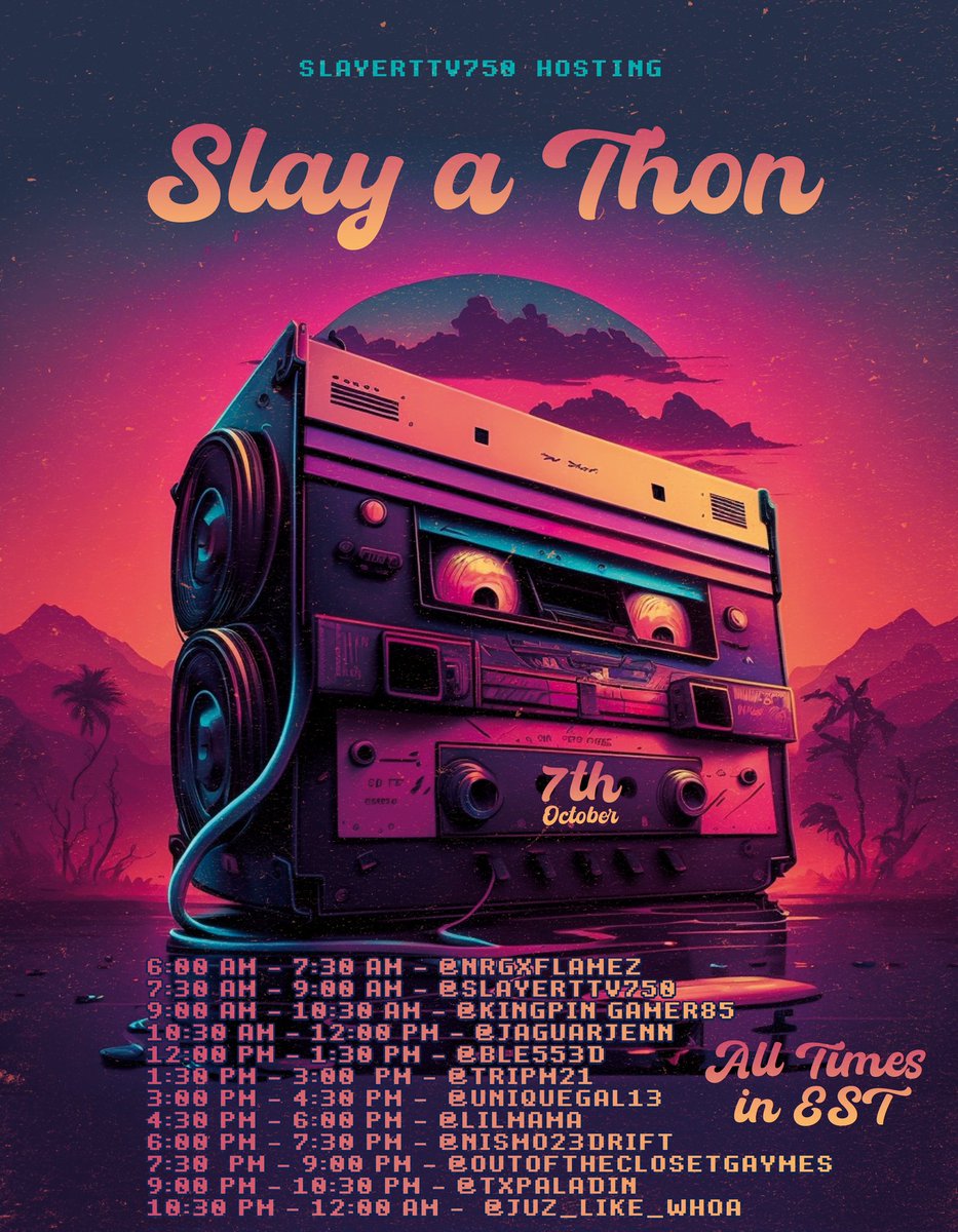 uniquegal1313's tweet photo. Come join in the fun with me and some other awesome streamers in the Slayathon! I'll be streaming Fortnite at noon Pacific time, 3 Eastern. Hope to see you there! https://t.co/gi6y3lIHtp