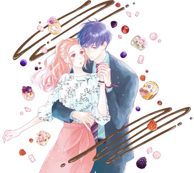 #スイーツは定時のあとで 3巻表紙イラスト。 