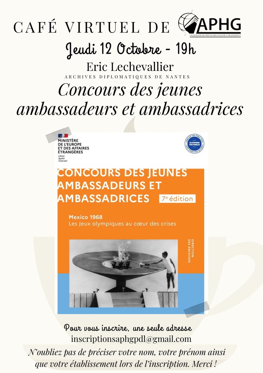 Comment préparer le Concours des ambassadeurs et des ambassadrices sur les JO #Mexico1968 avec les archives ? c'est ici pour de magnifiques dossiers tinyurl.com/yc2jvuw4 c'est un café de @APHGNantes jeudi 12 octobre #collège #lycée #CADN @francediplo @education_gouv @acnantes