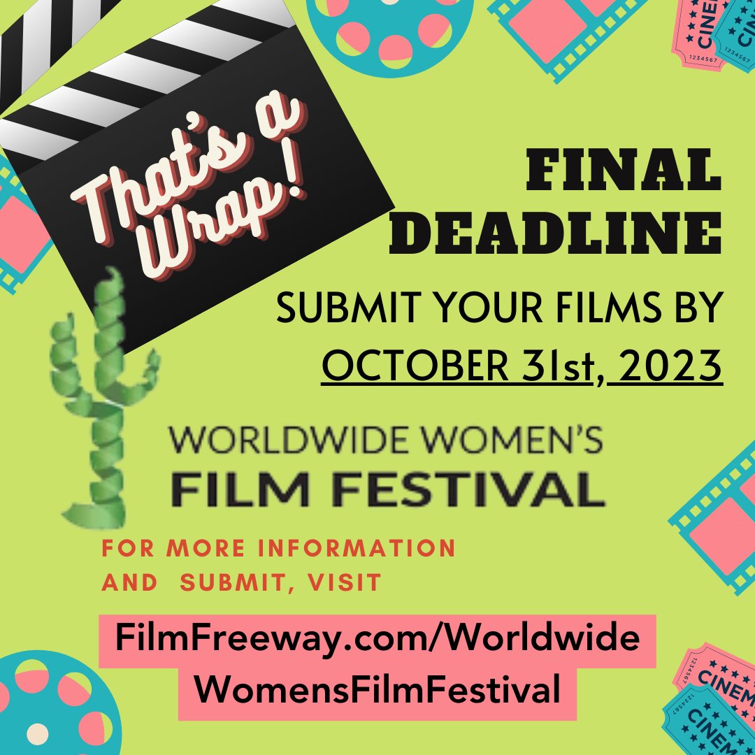 Submissions are almost closed for our 2024 event! Let us tell YOUR story at the Worldwide Womens Film Festival! More details and to submit visit filmfreeway.com/WorldwideWomen…………… FINAL deadline is October 31, 2023! #Indiefilm #Filmmaker #OpenSubmissions #FilmFestival