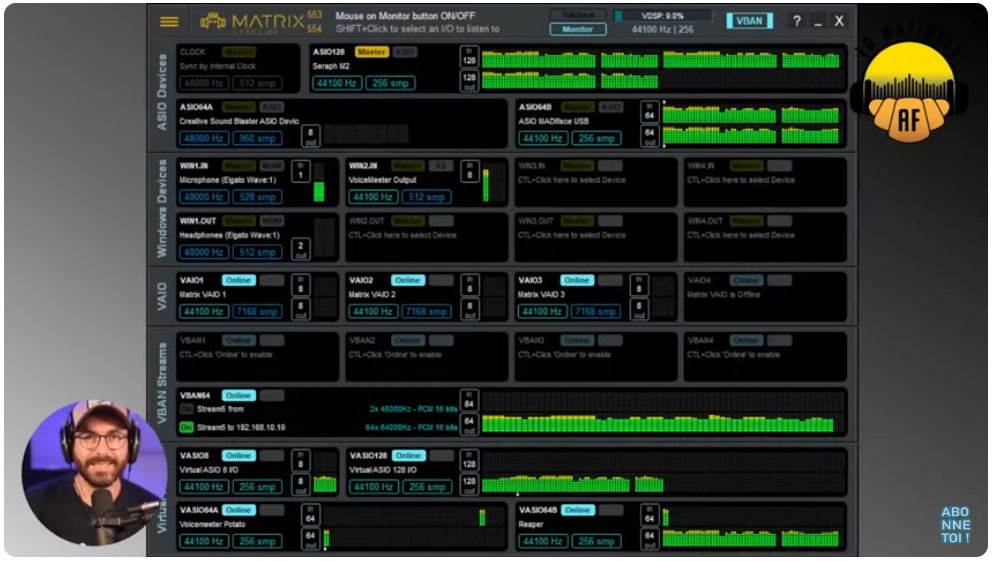 VB_Audio's tweet photo. They talk about VB-Audio Matrix in french! Thanks to Audiofanzine News TV Show (La Matinale #120)! https://t.co/Se2NSALf1c
#audiomatrix #vbmatrix #audiorouting #windowsaudio #realtimeaudio #audiopatch #audiogrid #audioproduction #virtualaudiodevice #vaio #VBAN #AOIP https://t.co/fgk3tw5Xqi