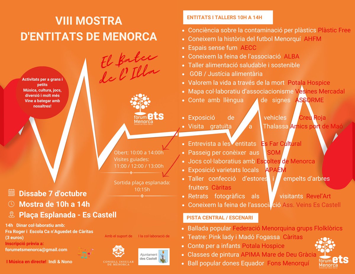 Aquest dissabte serem a la "VIII Mostra d'Entitats de Menorca: el batec de l'illa". Plaça Esplanada des Castell, de 10 a 14 h!
Hi participam amb una exposició de materials divulgatius d'agricultura ecològica i una mostra de varietats locals. 
Vos hi esperam!