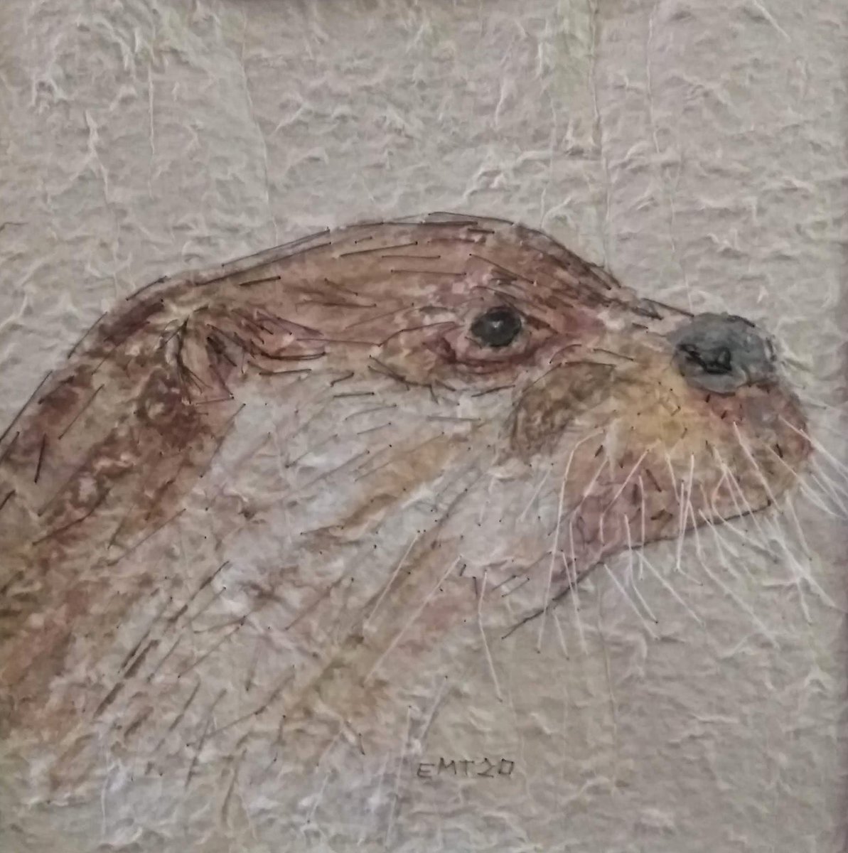 Otter original mixed media animal artwork, set in a white mount. etsy.com/uk/listing/789… #Earlybiz #mhhsbd #WildlifeArt