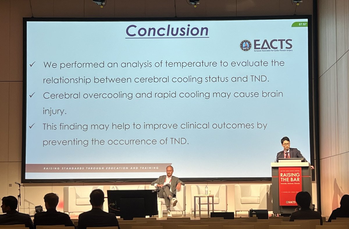 Dr Sato at Al found cooling speed was predictive of temporary neurological deficit after proximal aortic repair under circulatory arrest #EACTS2023 @EACTS @OuzounianMD @AkhyariMD @AortaSurg @DrWheatley @JCoselli_MD @AorticDissectUK @DrZeigler1 @EricRoselliMD