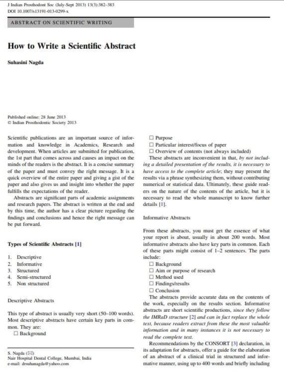 ramdgore's tweet photo. How to Write a Scientific Abstract. For reading full length paper visit - https://t.co/Ofj63sROX5
#Scientific_Research #abstract #how_to_write #Researchpaper
#research_methodology 
@IndianJournals @indianpublisher https://t.co/aj4fgqZvco
