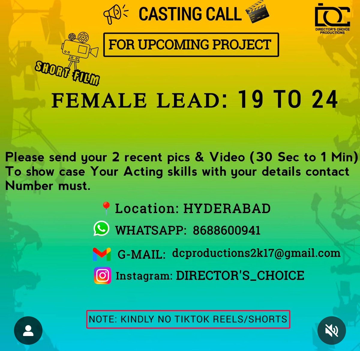 CallingCNC's tweet photo. Casting call for female lead in a Shortfilm 🎬

#castingdirector #castingcall #castingupdates #casting #castingcalltelugu https://t.co/YvvxIfhU82