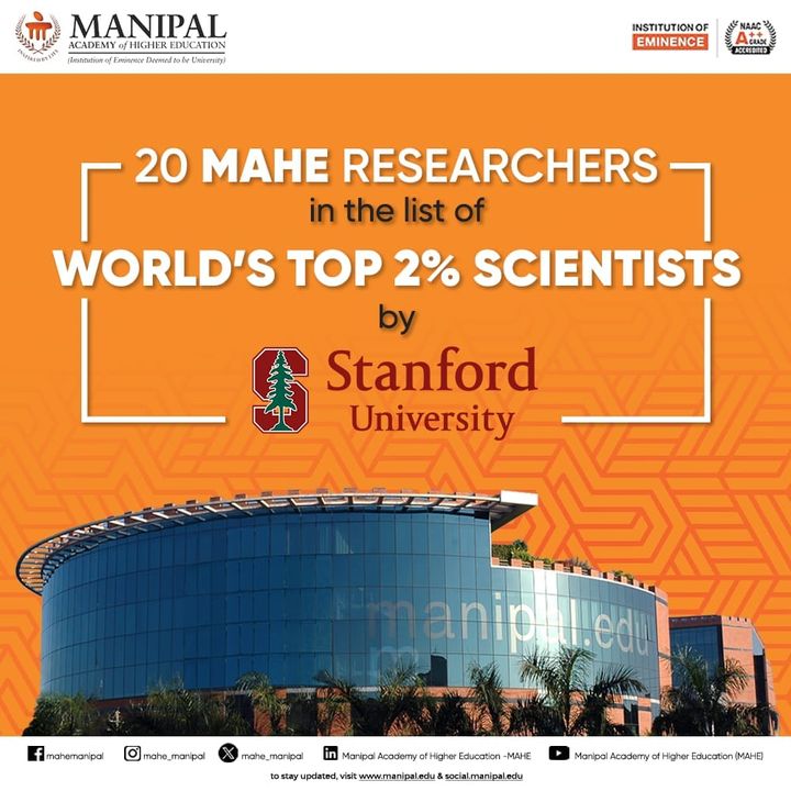 kmc_manipal's tweet photo. Proud to announce that 20 faculty members from #MAHE have been recognized as scientists and ranked in the top 2 percentile by Stanford University.

 #MAHEManipal #institutionofeminence #experiencemanipal #highereducation #researchers 
#KMCManipal https://t.co/FU5AHoLM4m