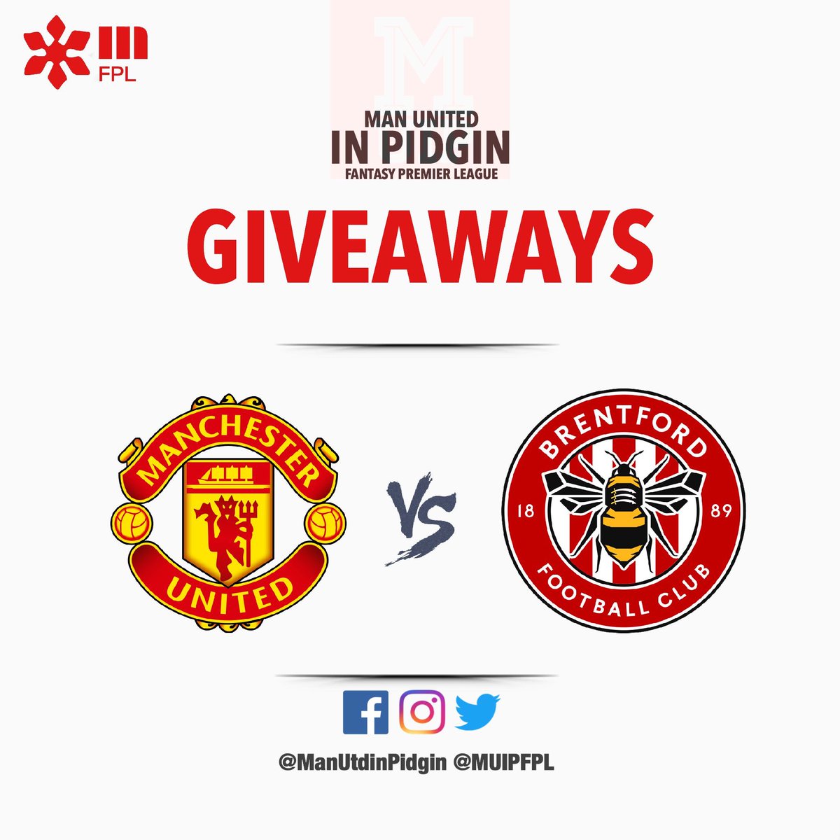 ManUtdInPidgin's tweet photo. 🔴 ✅ Predict the correct score between Man Utd and Brentford and You fit win N2,000 airtime.

- Only 2 Winners and Selection go be randomly among @MUIPFPL players. 🎊
#MUFC || #MUNBRE https://t.co/QzJXBD8Utj