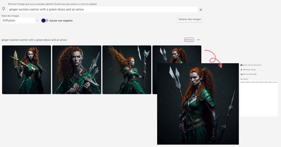 writecontrol's tweet image. Besoin d'une photo d'illustration pour ta fiche personnage ?
Crées-en une sur mesure dans l'onglet "Générateur d'images" 📷 Il te suffit de décrire ce que tu souhaites obtenir (de préférence en anglais pour obtenir de meilleurs résultats) dans le champ prévu à cet effet.