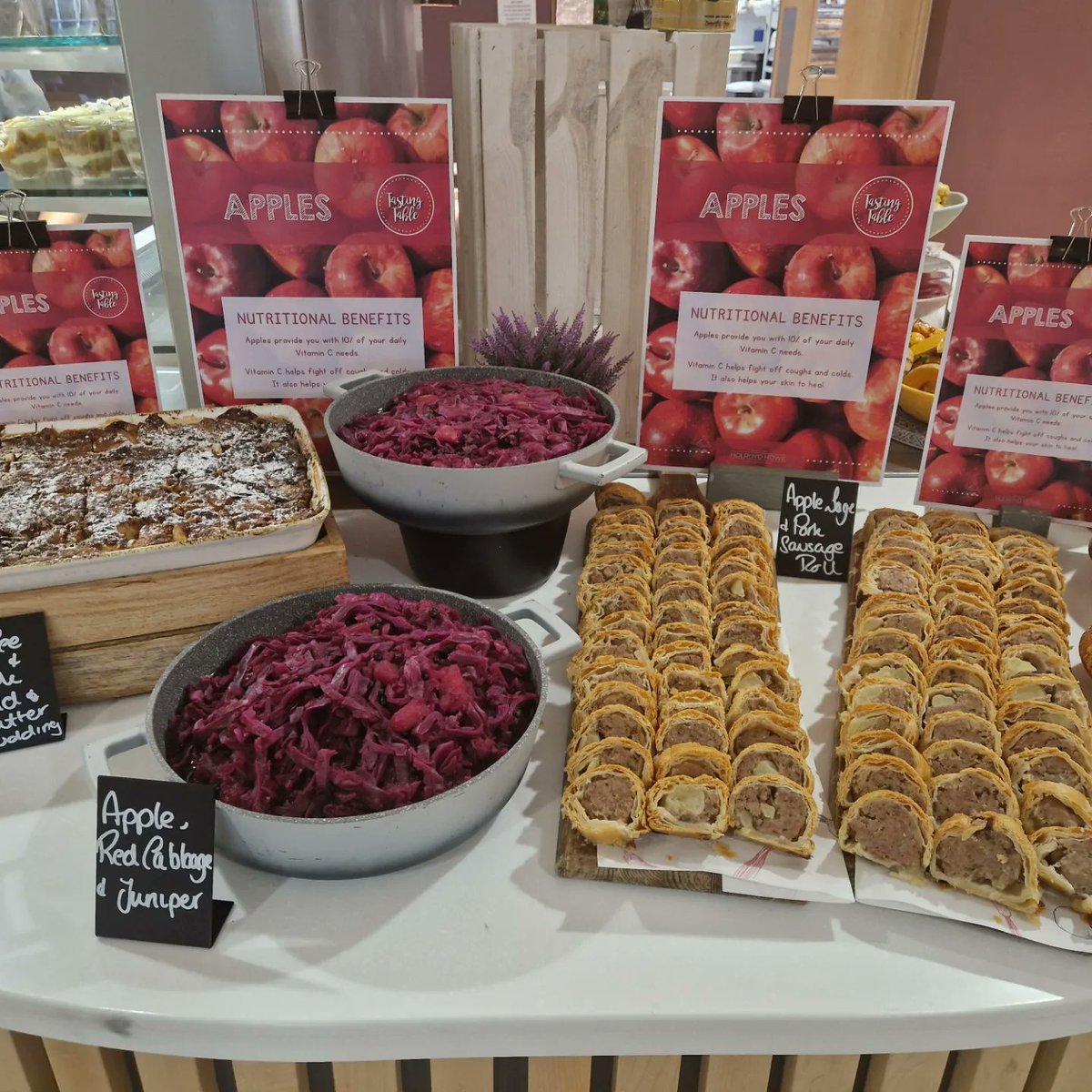 WithingtonHHowe's tweet photo. Fab Apple Tasting Table for @WGSManchester on Friday with Pork, Apple and Sage Sausage rolls, Apple Jam, Toffee &amp; Apple Bread and Butter pudding and Apple, Red Cabbage and Juniper 👍🏻 @Traceykeane123 @pammybabe68 @chefbenji64 @DamianBlake4 @Hol https://t.co/ikRhOsfuCv