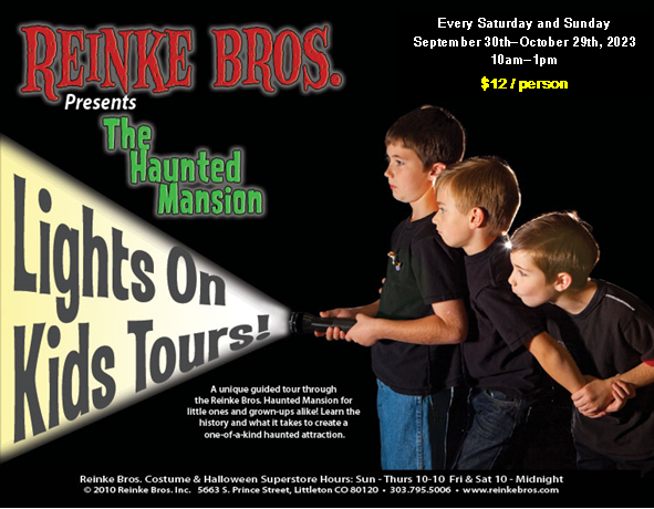 Experience the Thrills of the Haunted Mansion Lights-On Non-Scary Tour at Reinke Brothers. Embark on an adventure like no other and explore the enchantment of the Haunted Mansion in a kid-friendly setting! Every Saturday and Sunday, from now until October 31st, Just $12/person.