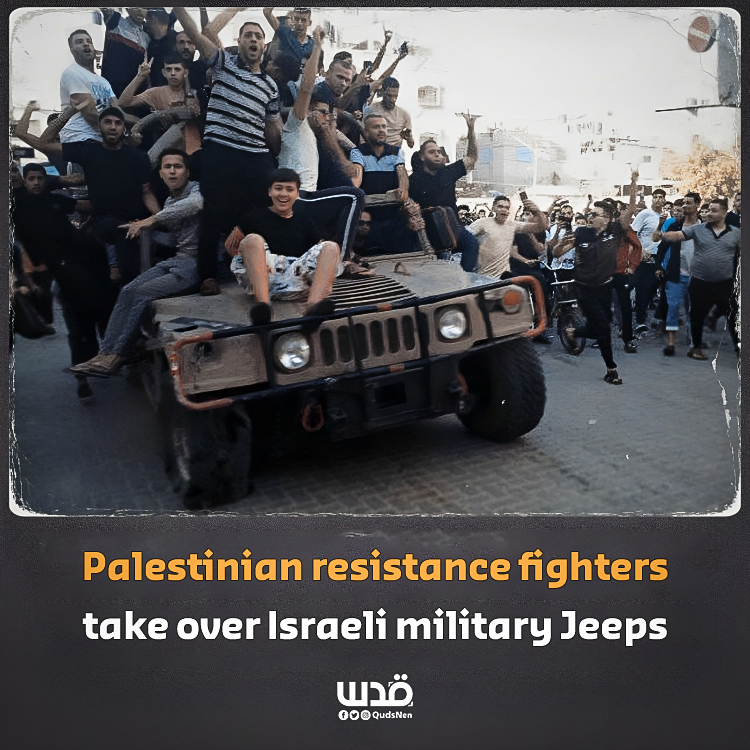 QudsNen's tweet photo. Media Coverage: "The Palestinian freedom fighters manage to take over Israeli military jeeps and lead them into the Gaza Strip." https://t.co/2QsC0AsA3Q