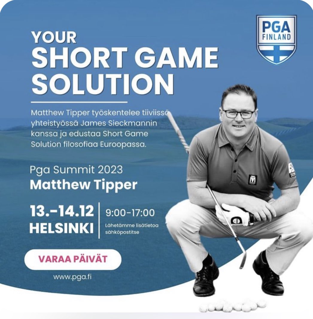 Matthew__Tipper's tweet photo. Delighted to be asked by the PGA of Finland to present on behalf of my mentor @jamessieckmann all things short game performance on and around the green at their annual educational summit in December. #yourshortgamesolution https://t.co/XEUhtnqzxj