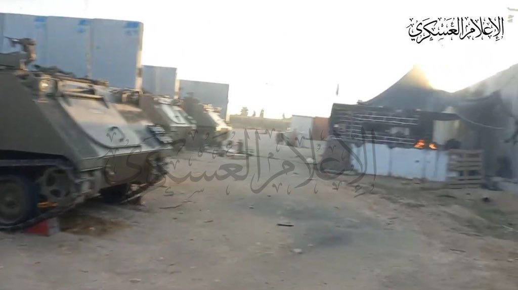 sentdefender's tweet photo. Terrorists with the Al-Qassam Brigades of Hamas have reportedly Captured an Israeli Military Base near the Border with Gaza. https://t.co/60EQQAuoQT