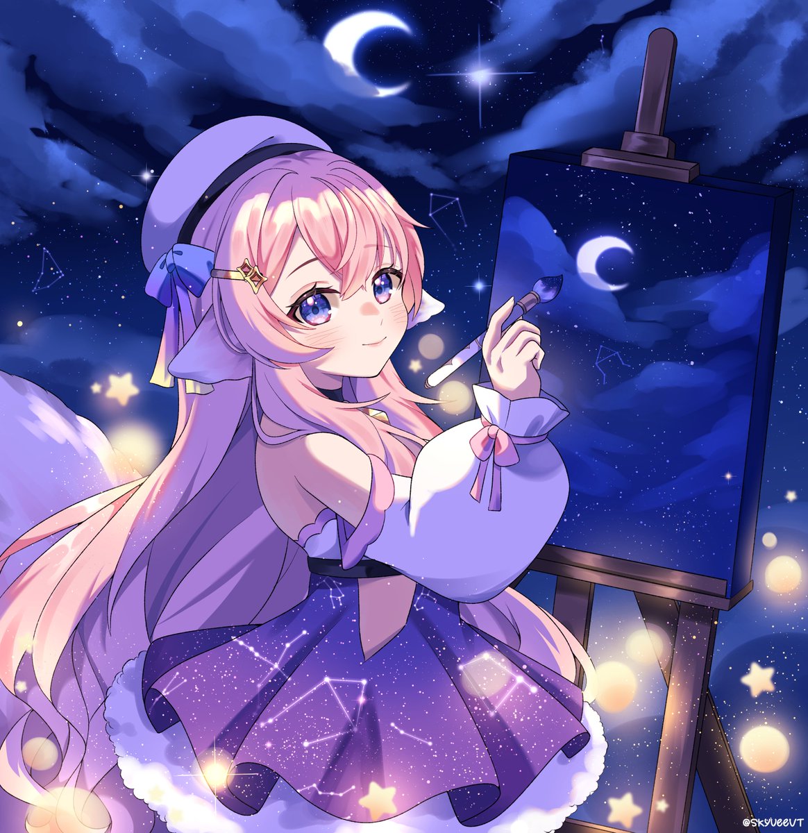 SkylaVT's tweet image. It's my birthday today! So I drew an illustration for myself ✨☁️