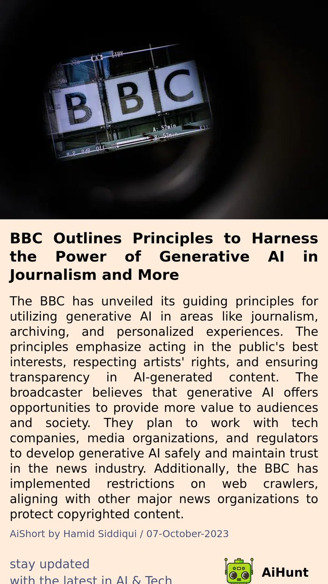 🔐🎨🤖 Exciting news! The BBC is revolutionizing news with generative AI! 🌟 Find out how they plan to enhance your news experiences, respect artists' rights, and maintain transparency in AI-generated content. Stay tuned! #FutureOfNews #AI #TransformingJournalism