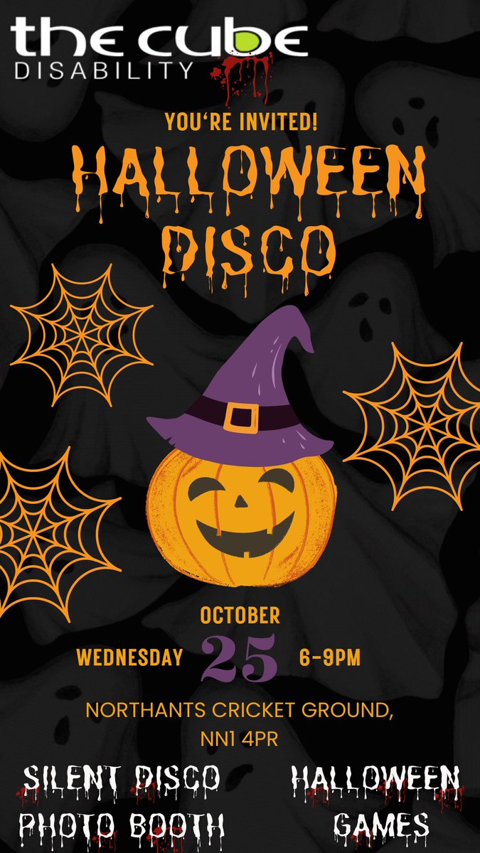 Weds 25th Oct | 6pm-9pm Have a boogie at @CubeDisability's SEND Halloween Disco at The County Cricket Ground, Northampton More details: ow.ly/yCQK50PSoNj