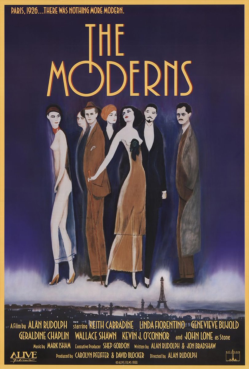 SWSilents's tweet photo. Set in Paris in 1926, Alan Rudolph’s The Moderns (1988) is getting a rare screening on @TalkingPicsTV tonight, 11:20pm. Starring  Keith Carradine, Linda Fiorentino and Geraldine Chaplin 😍! If you like your #Paris, Lost Generation and Hemingway subject matter, you will love this! https://t.co/M6r94RudeN