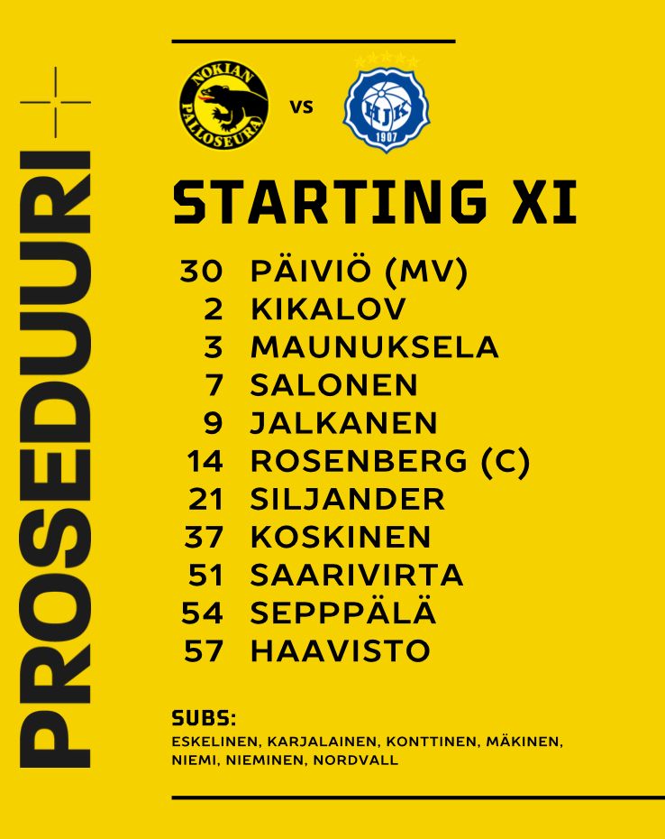 Matsipäivä! Kauden viimeinen sellainen.

Kyläseuran pojat pyrkivät tekemään kaikkensa, jotta Suomen suurin organisaatio ei pääse Menkalassa juhlimaan minkäänväristä mitalia.

Viimeiseen tanssiin lähdetään klo 13.00 seuraavalla kokoonpanolla: