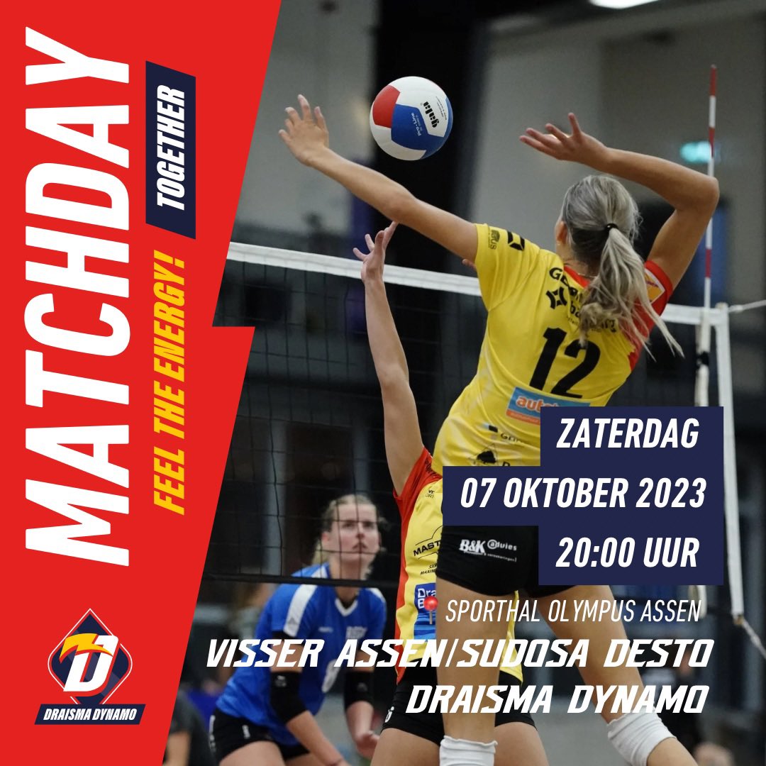 DraismaDynamod1's tweet photo. π₯MATCHDAY π₯
Vanavond spelen we onze 1e wedstrijd van het eredivisieseizoen 23/24. We reizen af na Assen waar we om 20:00 uur spelen tegen @sudosadestod1.
ποΈ Sporthal Olympus
π Assen
π 7 oktober 2023
π 20:00 uur
#nevobo #volleyball #volleybal https://t.co/U77UoySVi8