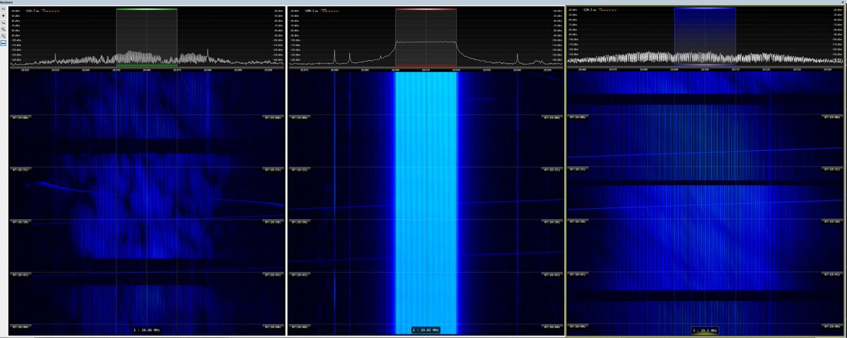 IARUMSURE's tweet image. #Intrusos 

3 X #OTHR radares Over The Horizon ahora en la banda de #radioaficionados de 10 m:

28860 kHz CF: IRN. BW 45 kHz. 150 y 313 sps
29010 kHz CF: G (UK SBA, Chipre). BW 20 kHz. 25 sps
29500 kHz: IRN. 45 kHz. 150 y 313 sps

#IARUMS #HAMradio #hamr @ure_es