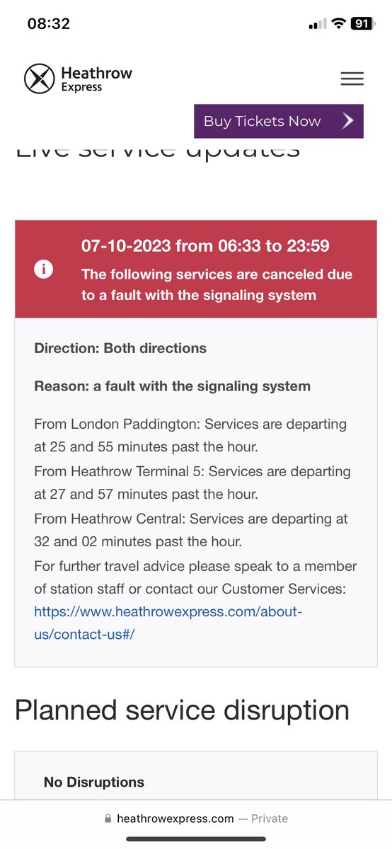 76benn's tweet photo. @HeathrowExpress is this correct? No trains at all today? https://t.co/xCxIdNw2sb
