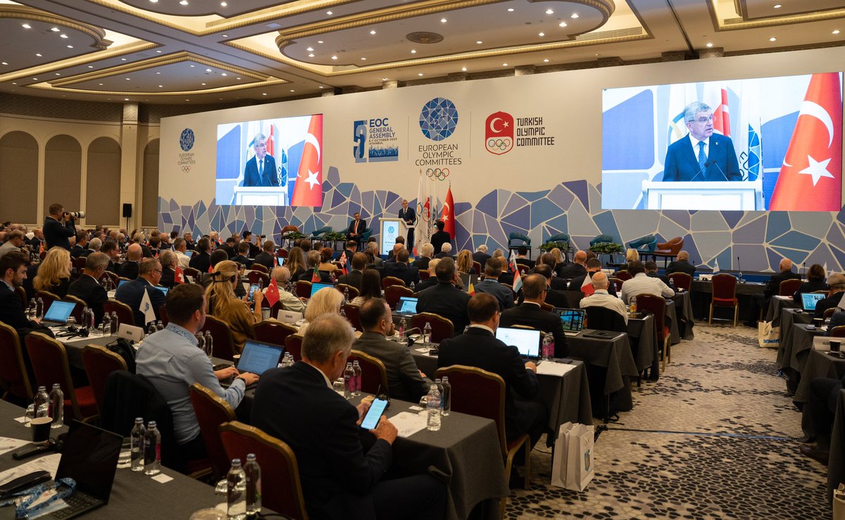 Day 2 of the 52nd European Olympic Committees General Assembly has started with the opening speeches of IOC President Thomas Bach, EOC President Spyros Capralos, and Mayor of Istanbul Ekrem İmamoğlu.

<a href="/Olympics/">The Olympic Games</a> <a href="/The_EOC/">The EOC: home of the European Games & EYOF</a> <a href="/istanbulbld/">İstanbul Büyükşehir Belediyesi</a>