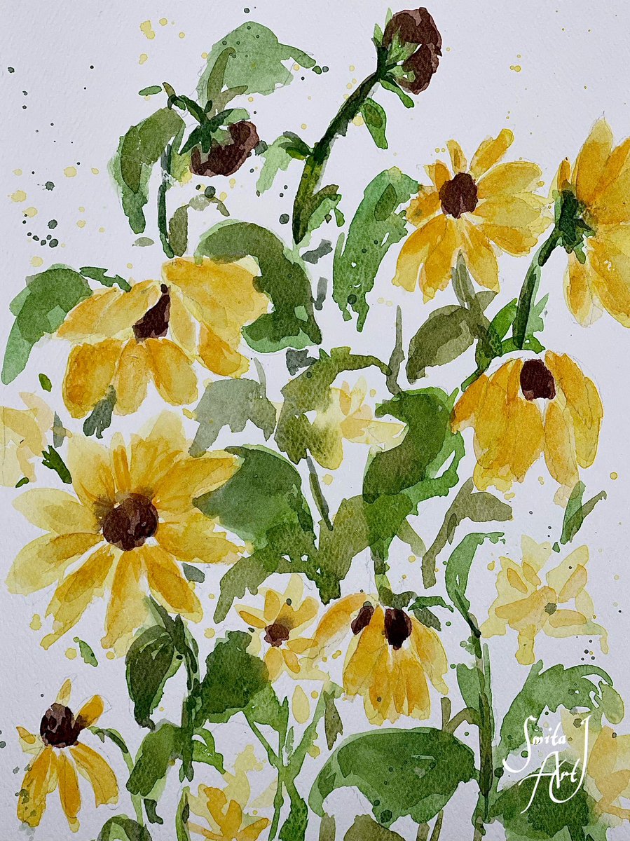 Sunflowers in fall,
Gold and warmth amidst it all,
Autumn's gift stands tall 🌼

#watercolorflorals #watercolor #floralart #floral #Autumn #October