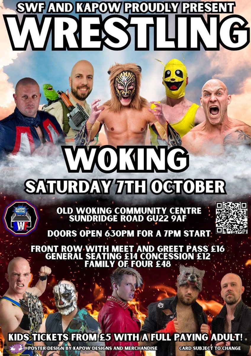 #tonight in #woking we’re bringing the best family entertainment back to town! Get your tickets at kapowwrestling.co.uk or on the door. #whatsonsurrey #whatsonwoking #surrey #wrestling #wrestler #familyentertainment