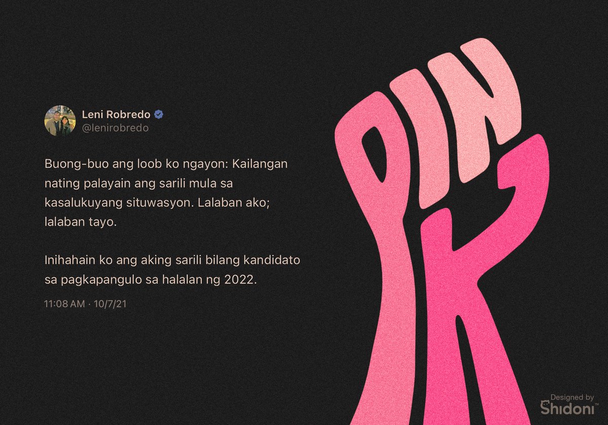 shidoni's tweet photo. Two years ago today @lenirobredo announced her candidacy. This inspired a nation &amp; started the #kakampink movement. I’ll never forget this day. I’ll never forget the kakampink movement. I’ll always remember how much hope, heart and passion we had for each other and the country 🌷 https://t.co/K9hlsq9Jem
