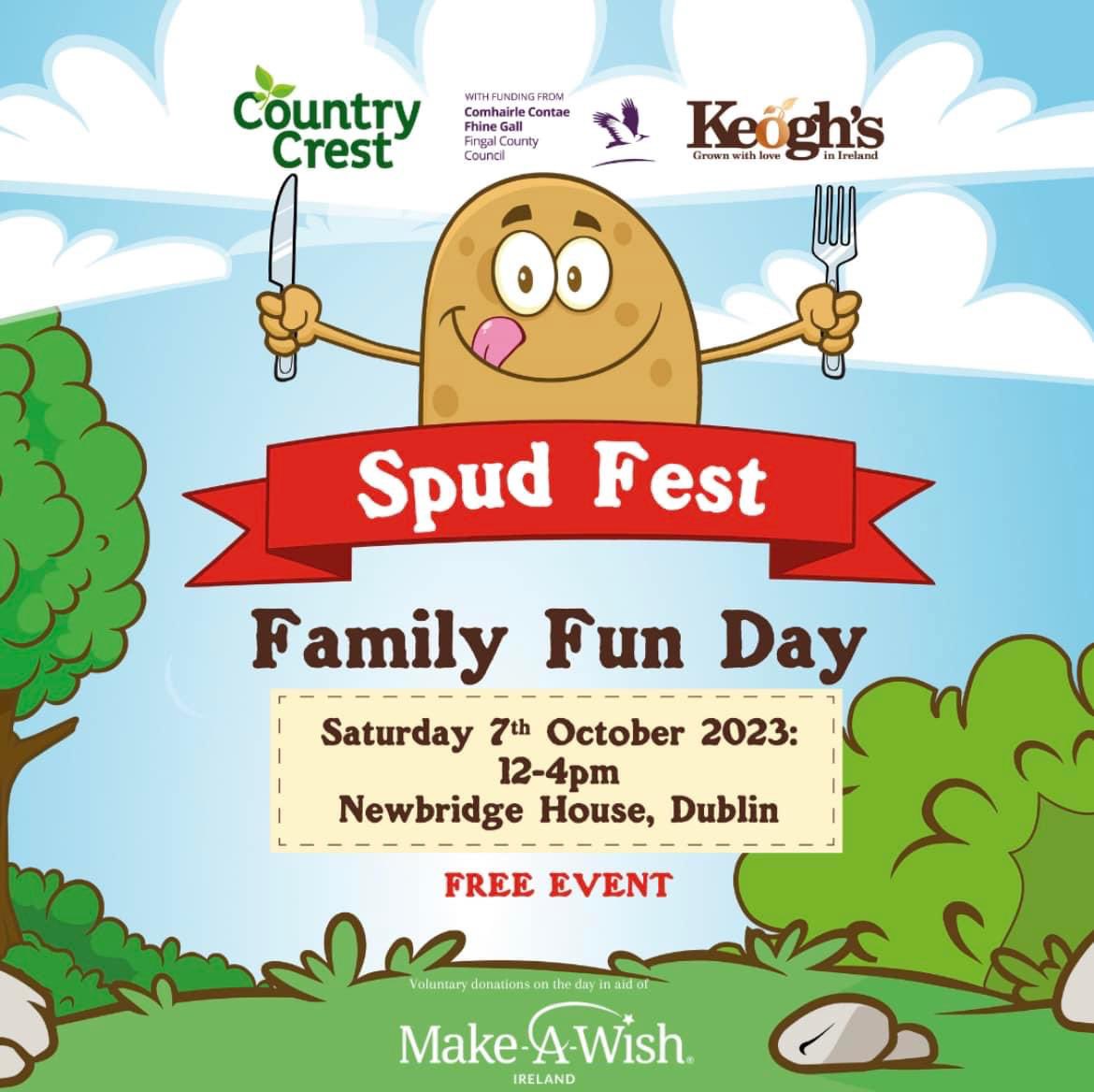 Join @CountryCrest & @Keoghsfarm @NewbridgeHF today for a free family day to celebrate the mighty spud! ▪️cookery demos ▪️delicious baked potatoes ▪️children’s games ▪️bouncy castles and entertainment. All donations on the day for Make-A-Wish Ireland will be very welcome