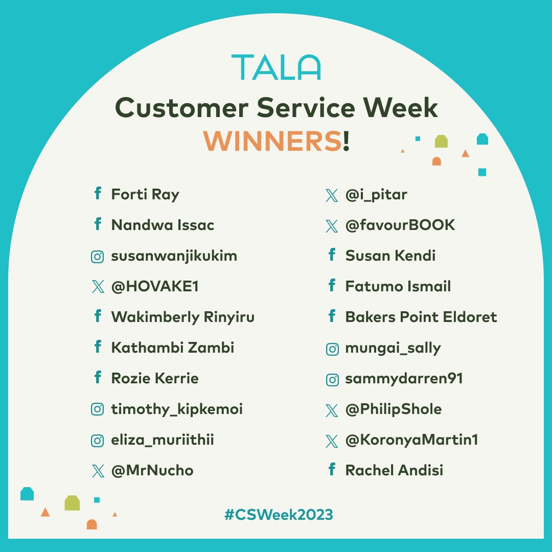 THANK YOU for participating in @TalaKenya #CSWeek giveaway challenge. Congratulations to the winners. Stay tuned for more giveaways.