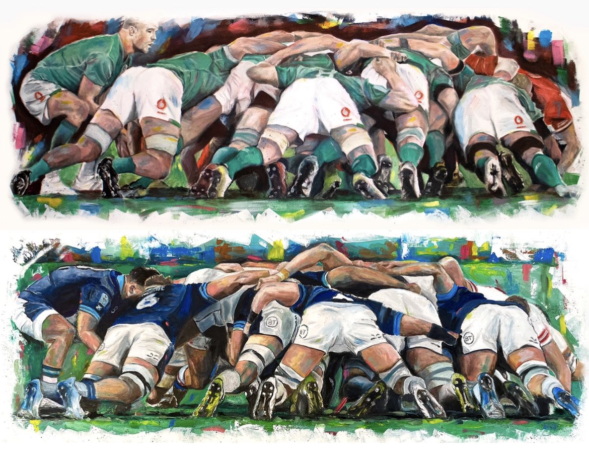 Two home nations go head to head today, what a game this is going to be! 🇮🇪🏴󠁧󠁢󠁳󠁣󠁴󠁿 Both available as a limited edition print, link in bio☝️ #RWC2023 #IREvSCO #rugbyworldcup
