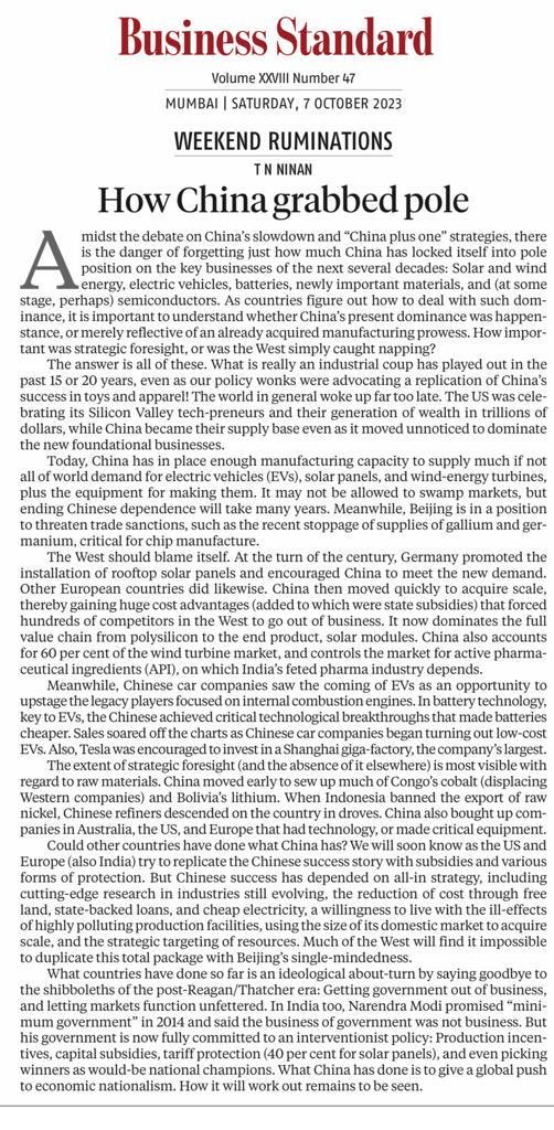 TamalBandyo's tweet photo. What China has done is to give a global push to economic nationalism. The world woke up far too late. TN Ninan’s #WeeklyRuminations in @bsindia https://t.co/RUZcCnmdDE