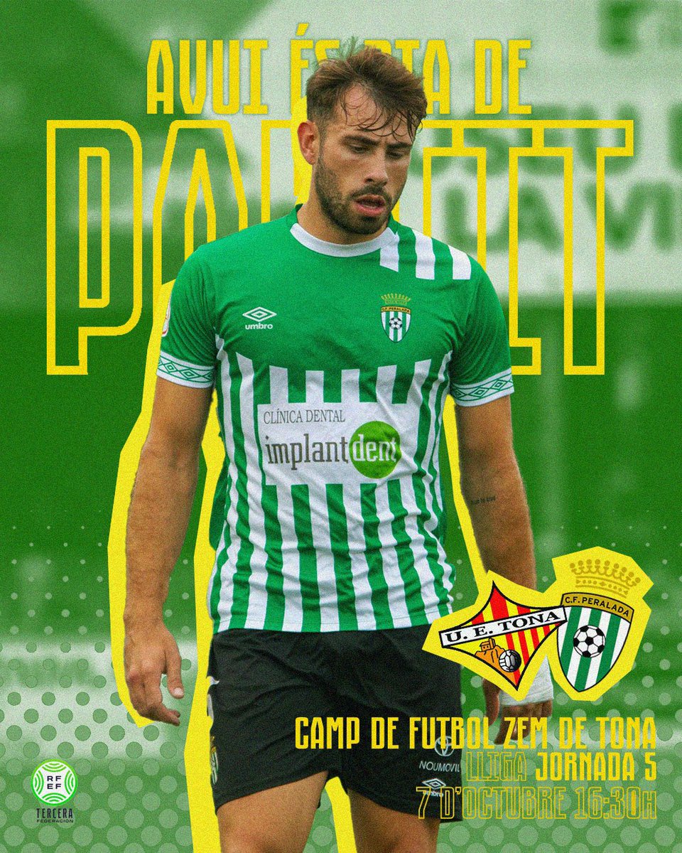 Avui és 𝔻𝕀𝔸 𝔻𝔼 ℙ𝔸ℝ𝕋𝕀𝕋:

🏆 Jornada 5 #3aRFEF
🏟 ZEM de Tona
🕠 16:30h 
🆚 <a href="/FundacioUETona/">UE Tona</a> 
🎫 Socis CF Peralada 5€

📌 A per un nou ➕3️⃣ lluny de casa!!!

𝐴 𝑃𝐸𝑅 𝑇𝑂𝑇𝐸𝑆 💪🏼💪🏼💪🏼 

#somperalada 💚🤍 #TonaPeralada