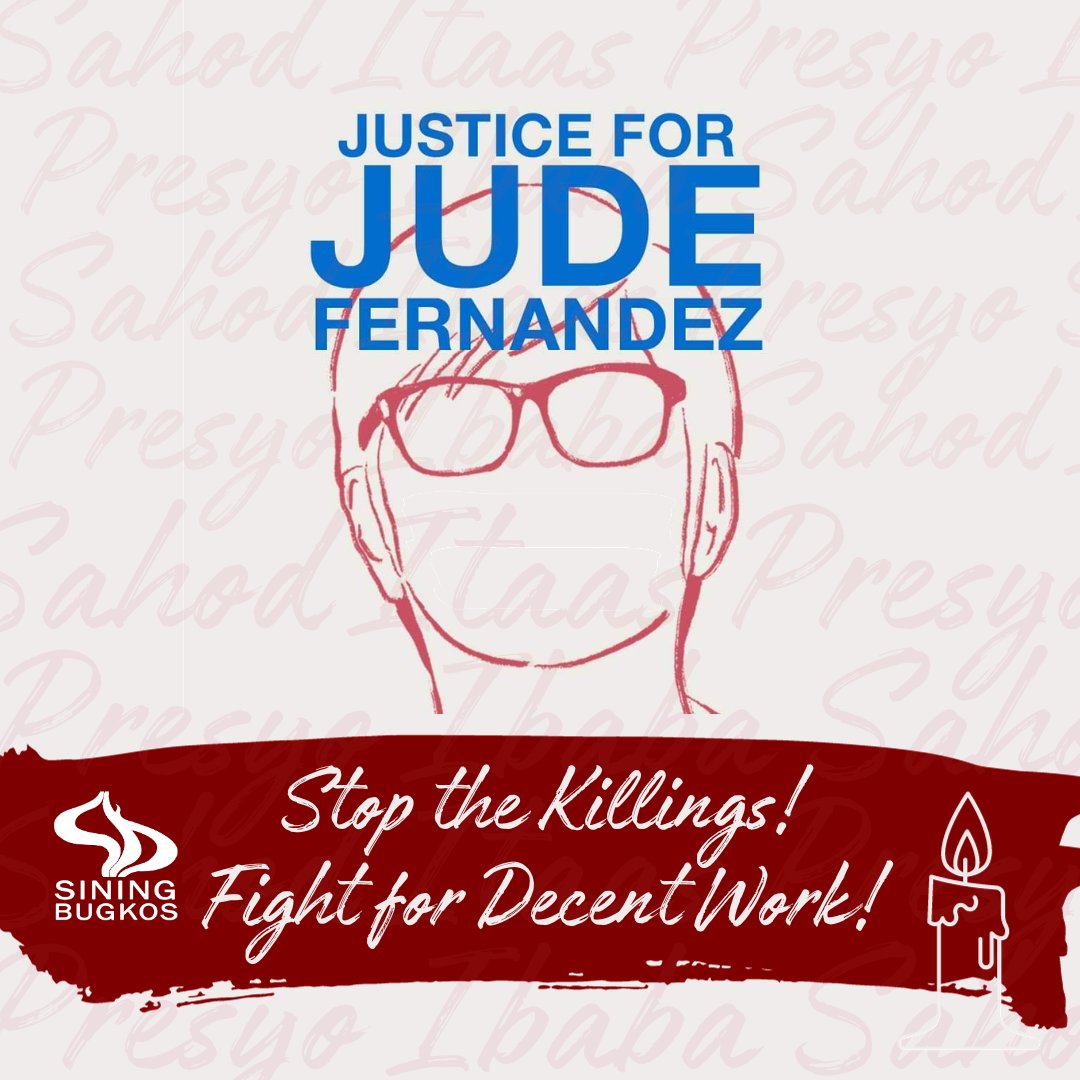 Ilaan natin ang araw na ito para parangalan si Jude Fernandez at ang marami pang ibang nag-alay ng kanilang lakas at buhay sa pakikibaka para sa disenteng trabaho. 

#JusticeForJudeFernandez 
#FightForDecentWork
#SahodItaas 

#StopTheAttacks
#StopTheKillings