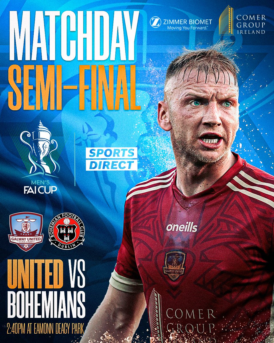 GalwayUnitedFC's tweet photo. IT'S MATCHDAY, BRING IT ON!! 😍

It's the Sports Direct Men's FAI Cup Semi-Final and it's United v Bohs 🏆

In a SOLD OUT Eamonn Deacy Park, gates open from 1:15PM 🏟

#ItsATribalThing | Match Partner: Zimmer Biomet https://t.co/RiAsKUJq3h