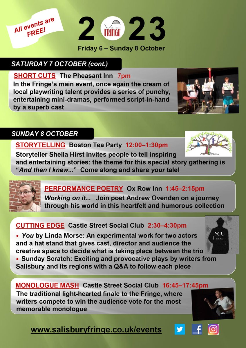 SALISBURY FRINGE Our second day is completed by SHORT CUTS at THE PHEASANT INN <a href="/thepheasantinn/">pheasantinnwinnersh</a>  7.00 A series of punchy, entertaining mini-dramas.