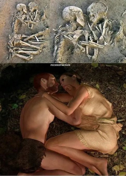 The Lovers of Valdaro are a pair of human skeletons dated as approximately 6,000 years old.

They were discovered at a Neolithic site in San Giorgio near Mantua, Italy, in 2007.

The two individuals were buried face to face with their arms around each other, in a position