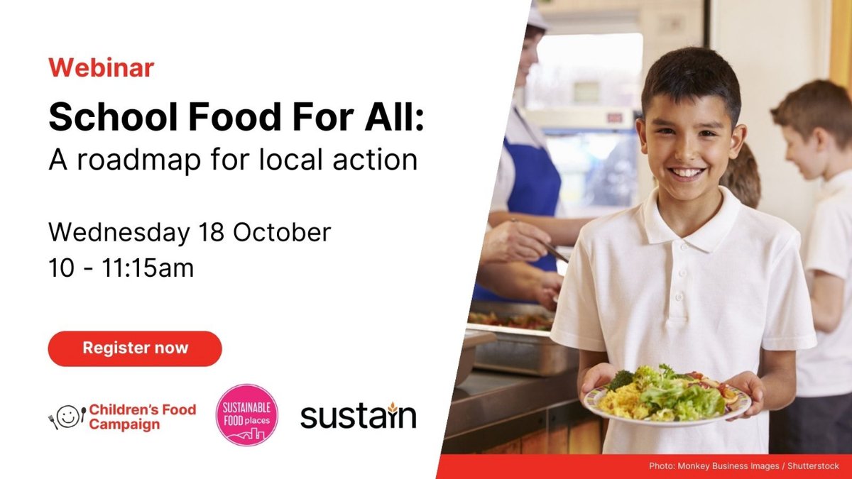 FREE webinar 18th Oct
What can local areas do to ensure free school meals for all?
Hear from trailblazers (including our Darren) on their journeys toward #SchoolFoodForAll
Register: bit.ly/FSM4AllWebinar… 

@VegCities @childrensfood @FoodPlacesUK @UKSustain #FreeSchoolMeals