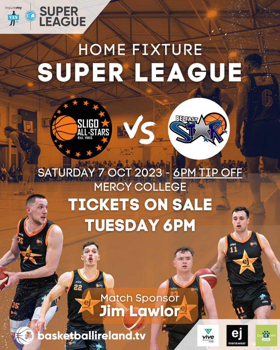 ⚡𝗜𝗧’𝗦 𝗚𝗔𝗠𝗘 𝗗𝗔𝗬! | #letsgoallstars⚡

🏆 <a href="/InsureMyVan_ie/">InsureMyVan.ie</a> Irish Superleague
🆚 <a href="/BelfastStar64/">Belfast Star</a>
🏟️ <a href="/MercySligo/">Mercy College, Sligo.</a>
🏀 6pm
📺 Watch LIVE BasketballIreland.tv
📲 Follow LIVE Stats @SwishLive

🇮🇪<a href="/BballIrl/">Basketball Ireland</a> | @Oceanfmsport | #BISL
🤵‍♂️@Ejmenswear |🐶<a href="/Buy4PetsOnline/">Buy4PetsOnline</a>