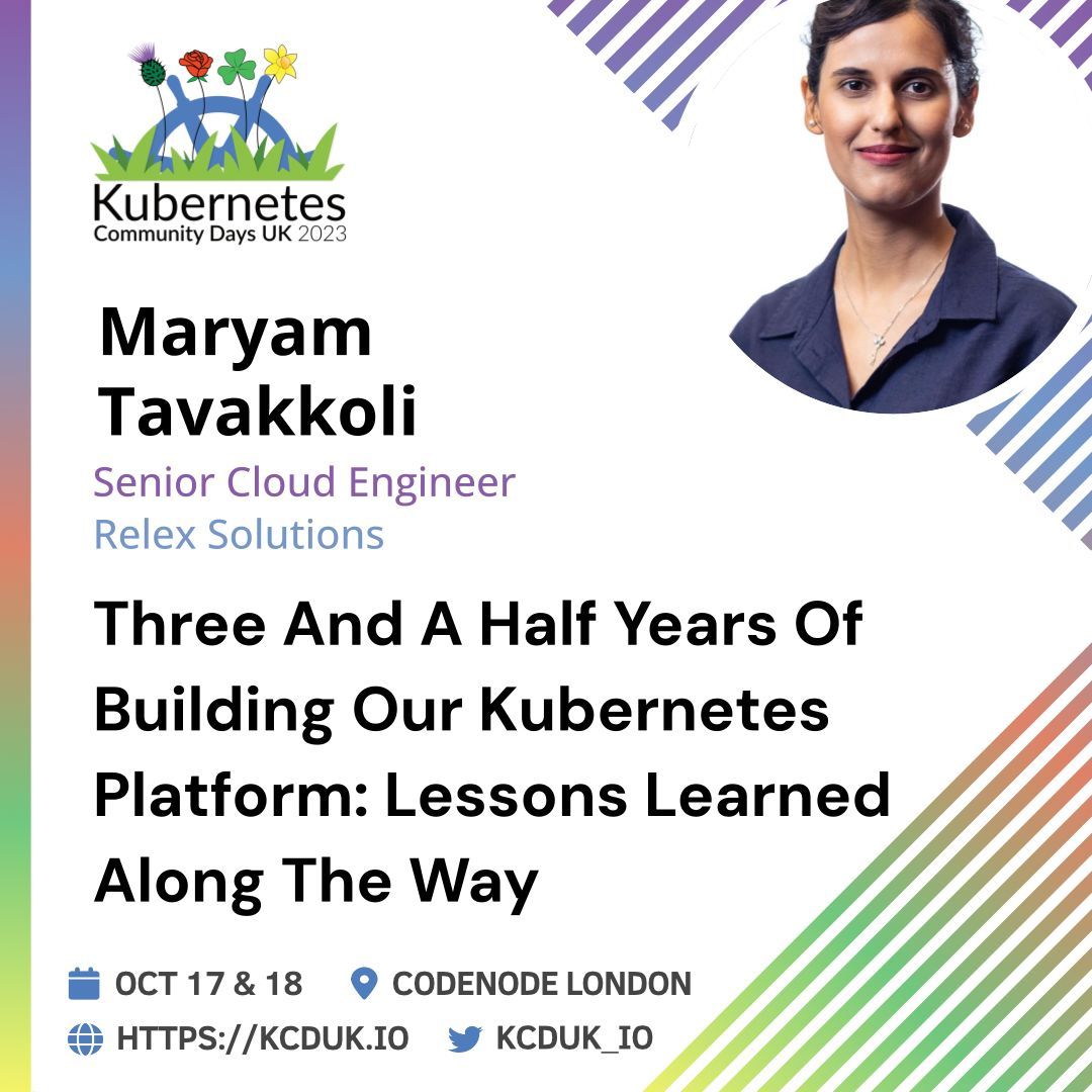 kcduk_io's tweet photo. Today’s Speaker Spotlight for KCD UK 2023 is Maryam Tavakkoli, a senior Cloud engineer at RELEX Solutions.
Her talk is titled “Three And A Half Years Of Building Our Kubernetes Platform: Lessons Learned Along The Way”
#Kubernetes #KCDUK #KCD #PlatformEngineering #RelexSolutions https://t.co/qWEQ1Z3gkA