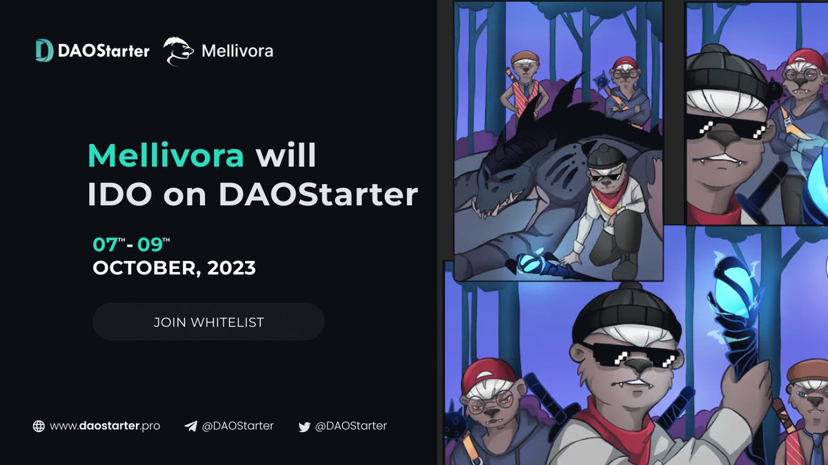 DaoStarter's tweet image. 🎯Exciting Moment is Coming!

☀️The Whitelist Registration for @mellivora_art  IDO has been opened!

💍Enter to get a Whitelist:
daostarter.pro/#/saleDetail?p…

😍Check Details:
medium.com/@DAOStarter/me…

📢Come and sign up to participate!

#IDO  #Airdrop #GameFi