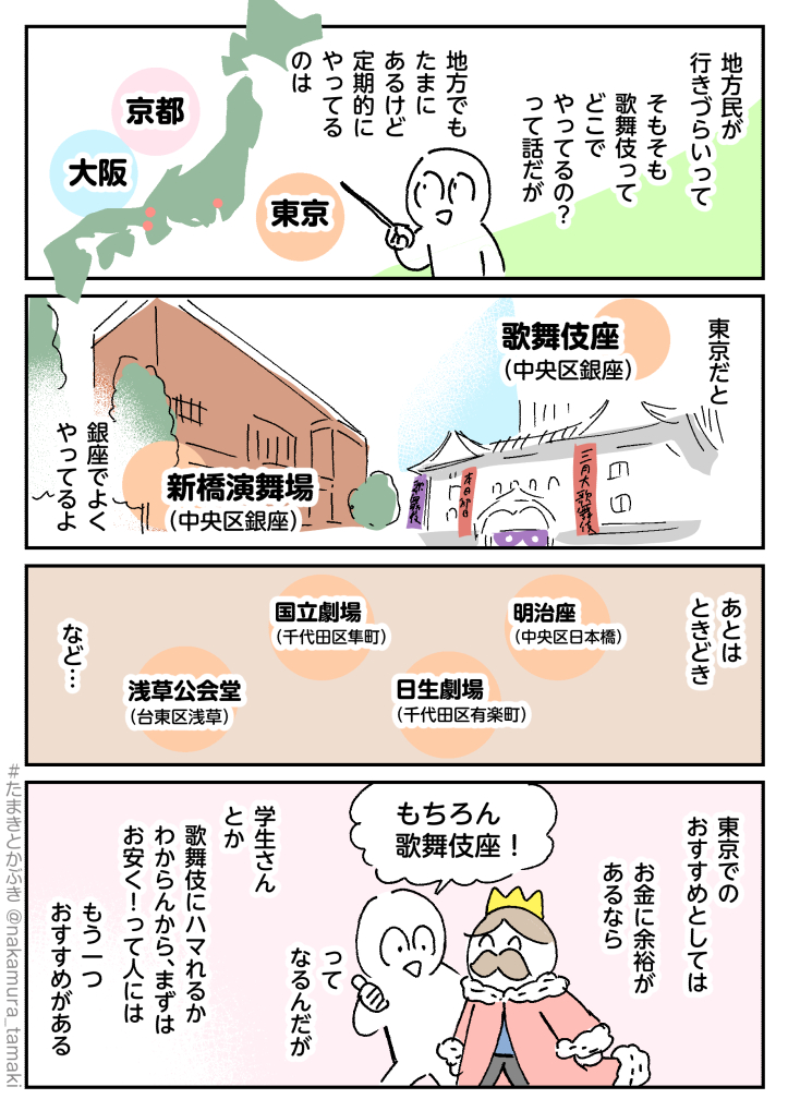そもそも歌舞伎って
どこでやってるの?

(漫画は金・土 更新です!)  
これまでの漫画はハッシュタグから👇

#たまきとかぶき 
#中村環の漫画 