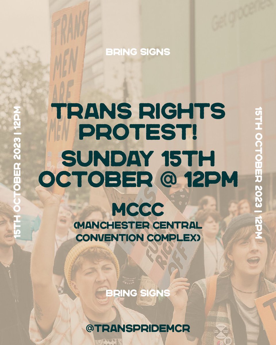 TransPrideMCR's tweet photo. 🏳️‍⚧️Sunday 15th October 12:00
🏳️‍⚧️Manchester Central Convention Complex https://t.co/zCC0c4ORaO