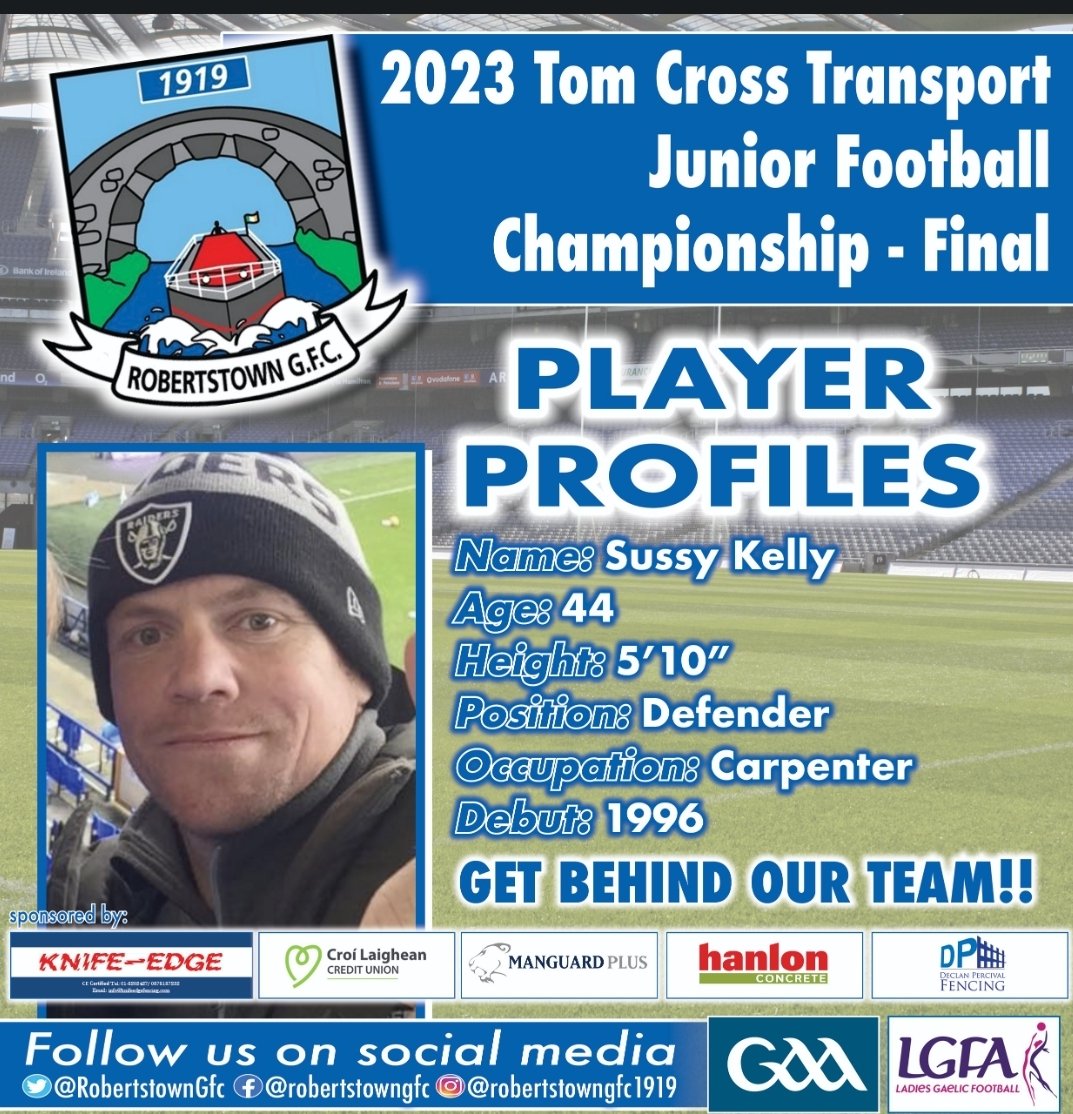 RobertstownGfc's tweet photo. Ahead of the Tom Cross Junior Football Championship Final on Sunday, we want you to meet the panel.
Next up, we have Sussy Kelly
#robertstownGFC #juniorfinal #tomcrossjuniorchampioship #knifeedgefencing #kildaregaa #meettheteam https://t.co/3V73JcnjZx