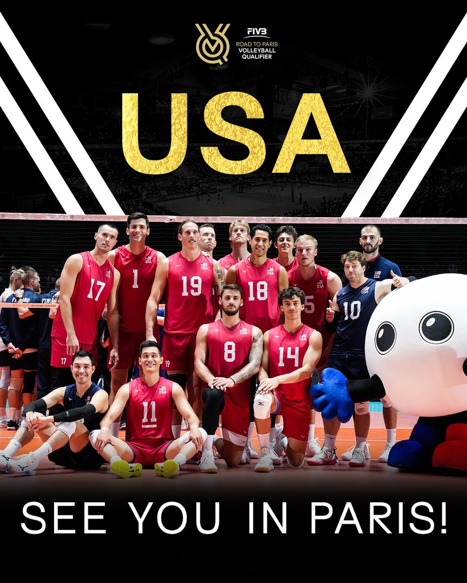 USA 🇺🇸: SEE YOU IN PARIS!

With 6 wins in a row at the #Paris2024 Qualifier, USA have qualified to next year’s Olympic Games.

🏐 #SeeYouInParis #volleyball <a href="/usavolleyball/">USA Volleyball</a>