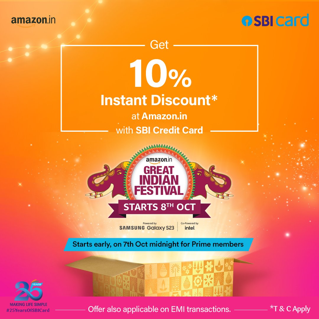 SBICard_Connect's tweet photo. Get 10% Instant Discount* at https://t.co/e8PewlNxIU with SBI Credit Card.

Offer also applicable on EMI transactions.

Know more: https://t.co/2dFMNgjJJd

*T&amp;C apply

#SBICard #Discounts #Offers #Deals #Shopping https://t.co/4uoKY1U3Yf