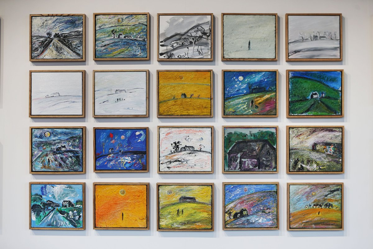 SaltsMill's tweet image. Don't miss Continuum by Kitty North, our new exhibition in Gallery 2 on the 2nd floor. Pictured is a wall hung with North's smallest paintings - delicious colours, wonderful textures &amp;amp; absorbing compositions. 
We're open Weds - Sun, details at saltsmill.org.uk